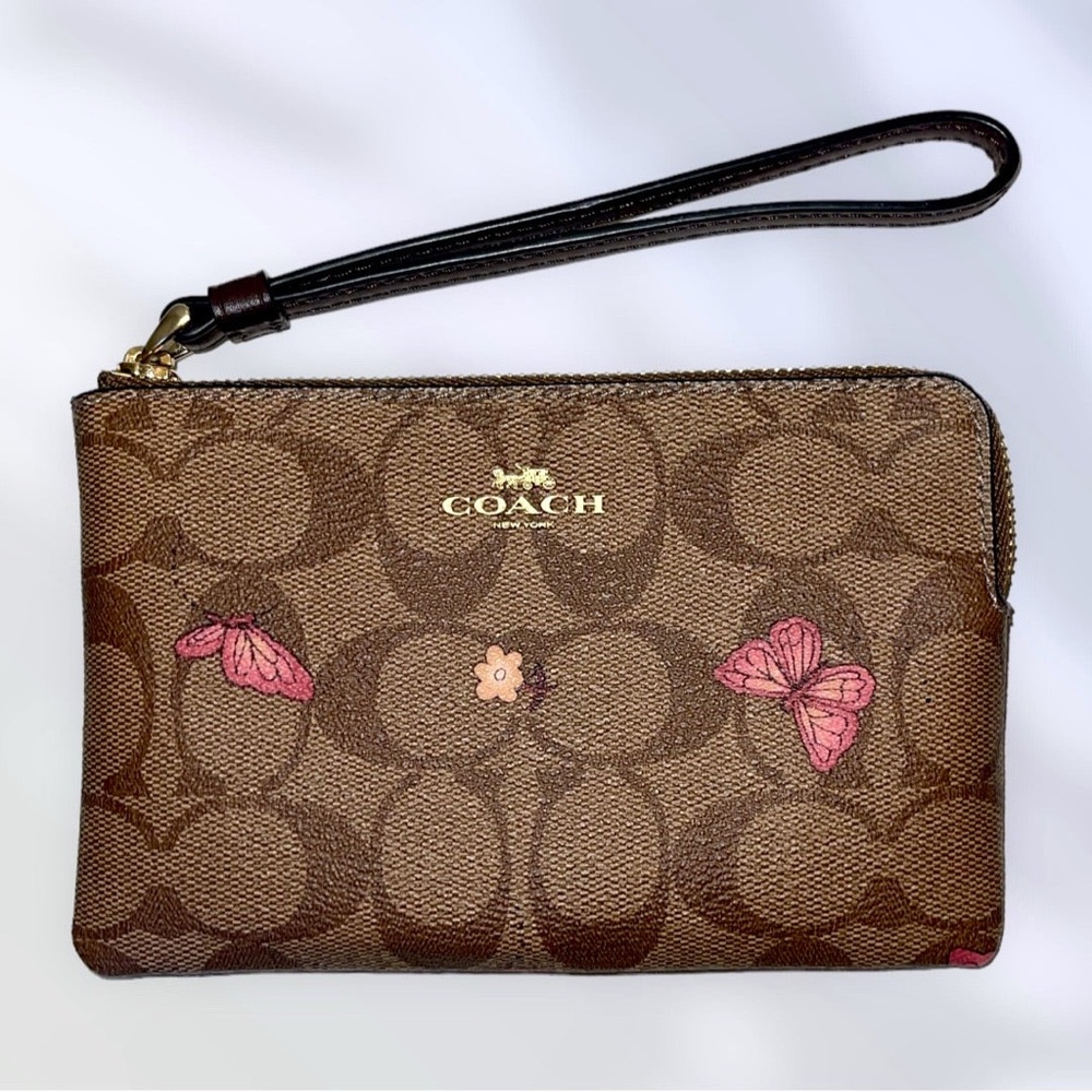 Coach Zippy Pouch Clutch Wristlet in Signature CC Butterfly Print 🦋🌸